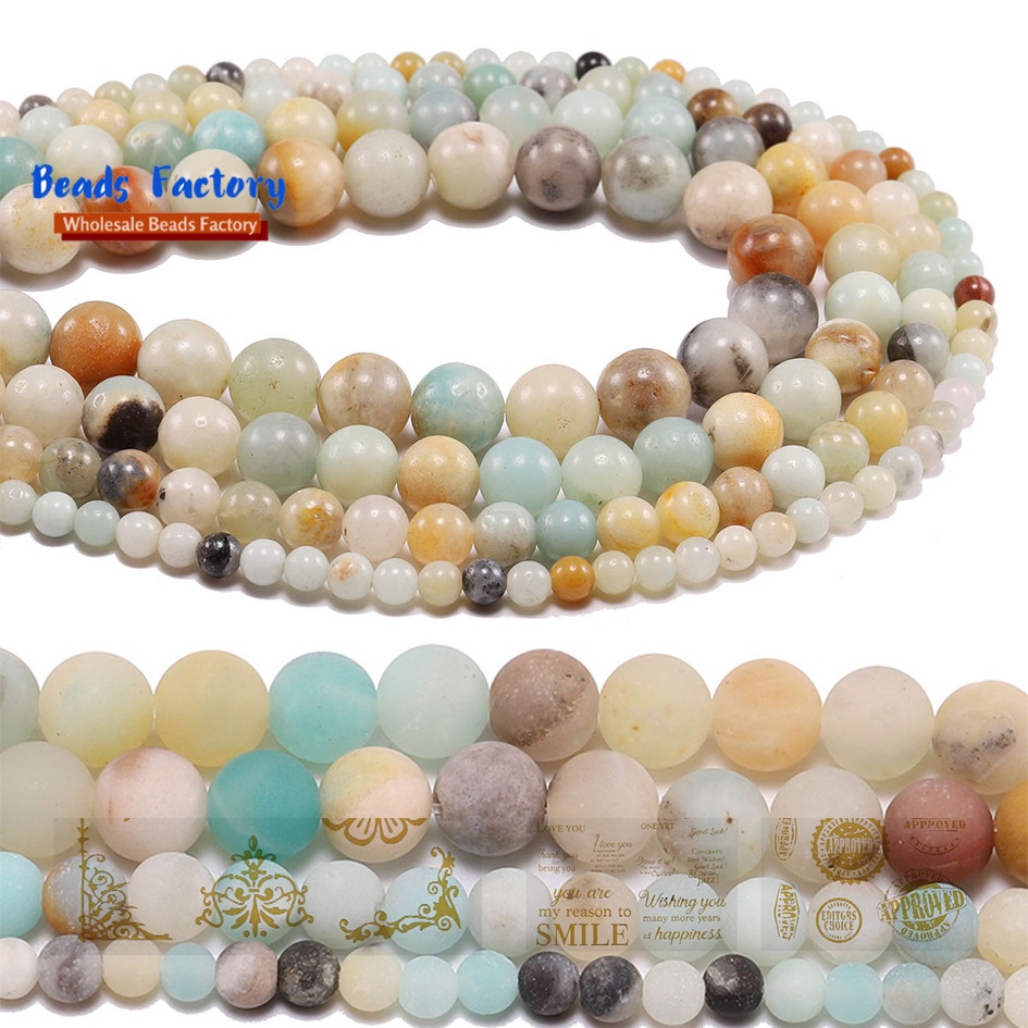 Bahan craft 1 Untai / Lot Manik-Manik Batu Amazonite Bulat Warna Matte Ukuran 4-12mm Untuk Membuat Perhiasan Diy