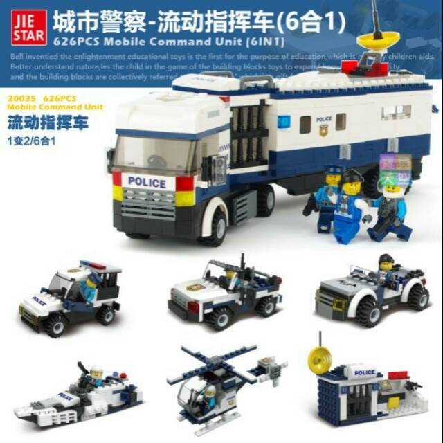 Brick city police mobile command unit 6in1 jiestar 20035 - lego compatible