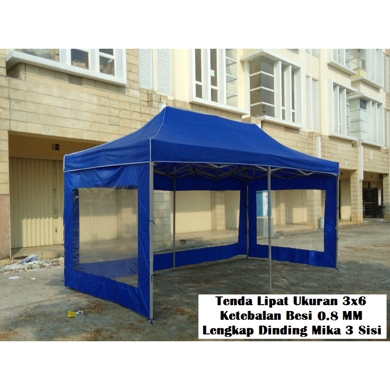 Tenda Lipat Ukuran 3x6 Besi Premium Lengkap Dinding Mika 3 Sisi