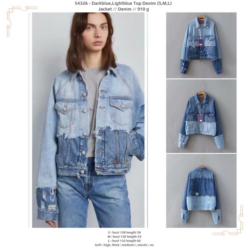 54326 Dark Blue Light Blue Top Denim Jacket /Jaket Denim Biru