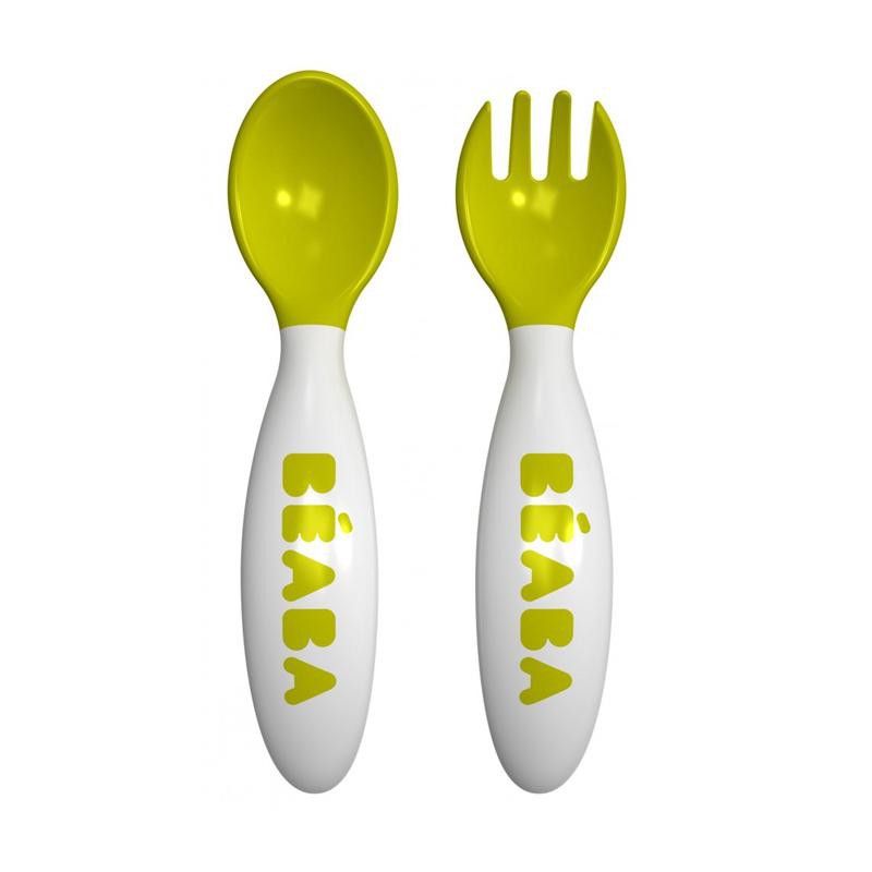 Beaba Set of 2 2nd Age Ergonomic Cutlery - Neon