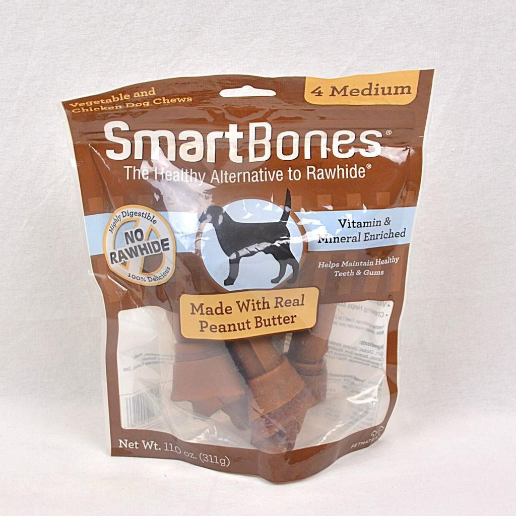 SMARTBONES Snack Anjing Dental Peanut Butter Medium 4 Pk