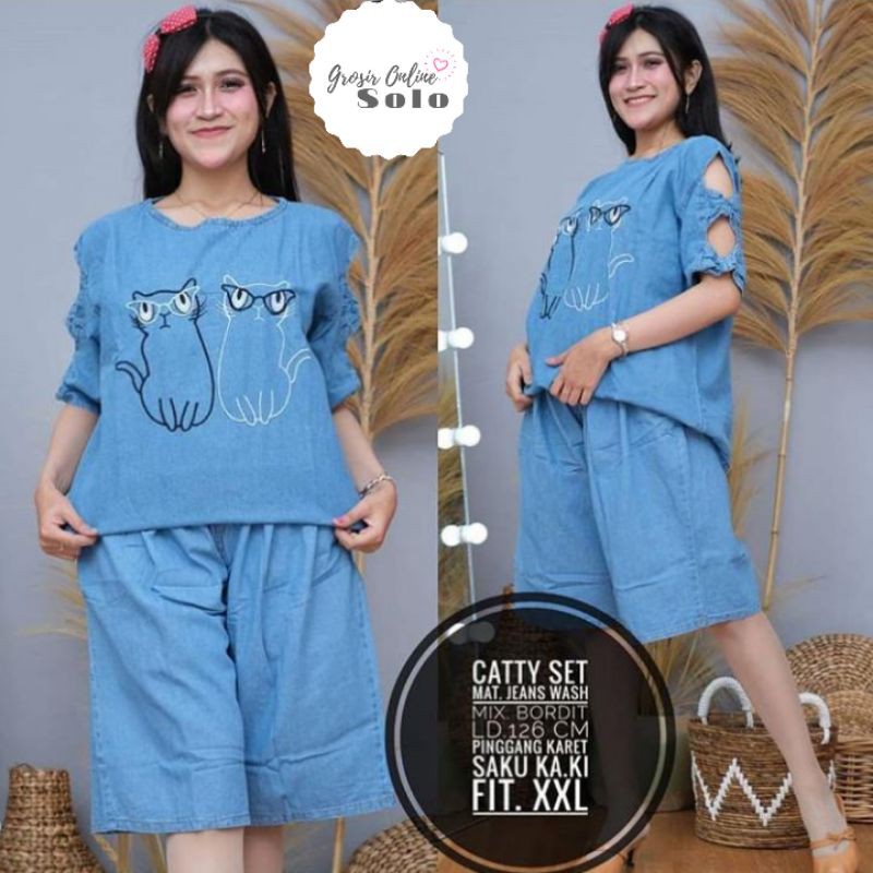 CATTY SET | Setelan Jeans Wanita | Setelan Jumbo | Fashion Kekinian