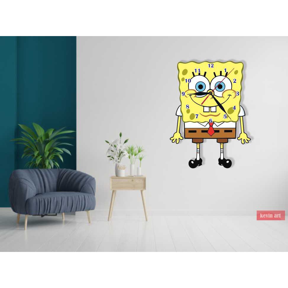 DEKORASI DINDING AESTHETIC JAM DINDING KARAKTER SPONGEBOB UNIK DAN KEREN FURNITURE KAMAR BESAR MURAH