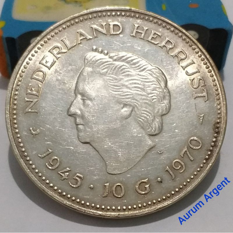 SA.134-- 1 PC KOIN PERAK KUNO ASLI 10 GULDEN JULIANA TH 1970. -- SILVER COIN --