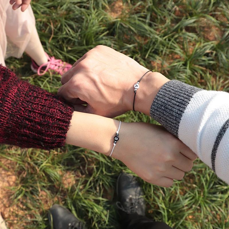 Gelang Tangan Couple Romantis Inisial Huruf kreariv bracelet HF2 gelang Custom nama tali korea tahan