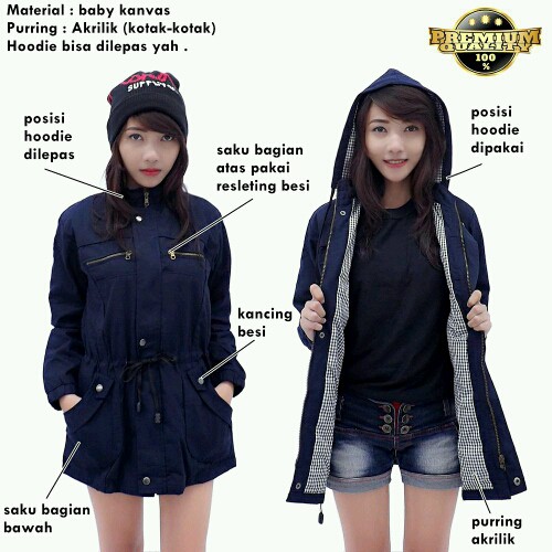 Jaket Parka Wanita Hoodie Musim Dingin