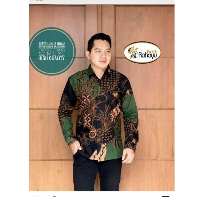 BAJU kemeja batik pria HIJAU BOTOL panjang terbaru ORIGINAL batik pria lengan panjang modern PREMIUM