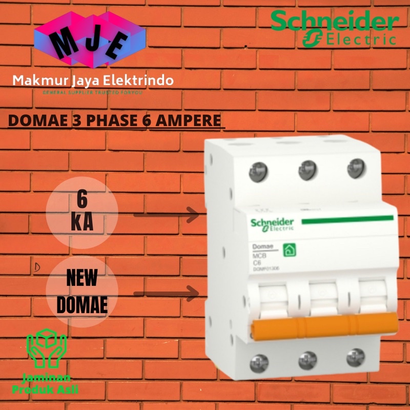 MCB 3 PHASE 6 AMPERE 10 AMPERE 16 AMPERE 20 AMPERE 3 POLE 3P SCHNEIDER DOMAE BARU 6kA ORI SNI MCB RU