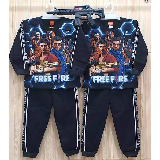 SETELAN BAJU ANAK FREE FIRE SETELAN LENGAN PANJANG FREE PISTOL TERBARU GRATIS PISTOL / BAJU ANAK FREE FIRE GRATIS PISTOL