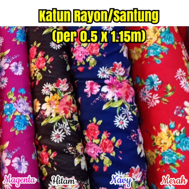 Katun Rayon/Santung - Bahan dress/gamis/daster/rok/kemeja (per 0.5 x 1.15 meter)