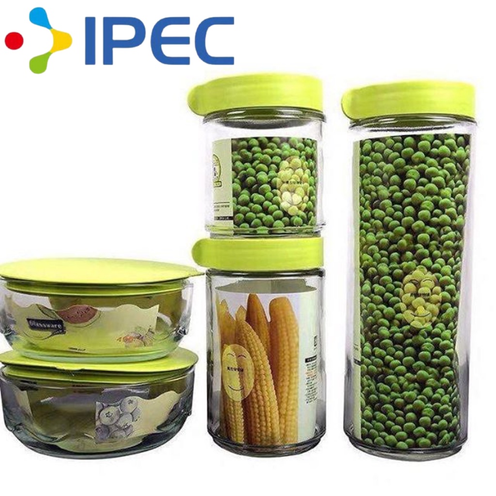 Toples Kaca Set Penyimpanan Makanan / Toples Kaca Set 5 pcs + Tutup Serbaguna 1095