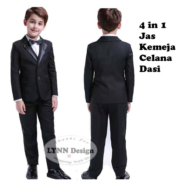 1- 16  tahun Setelan tuxedo jas anak pesta 4 in 1 Hitam