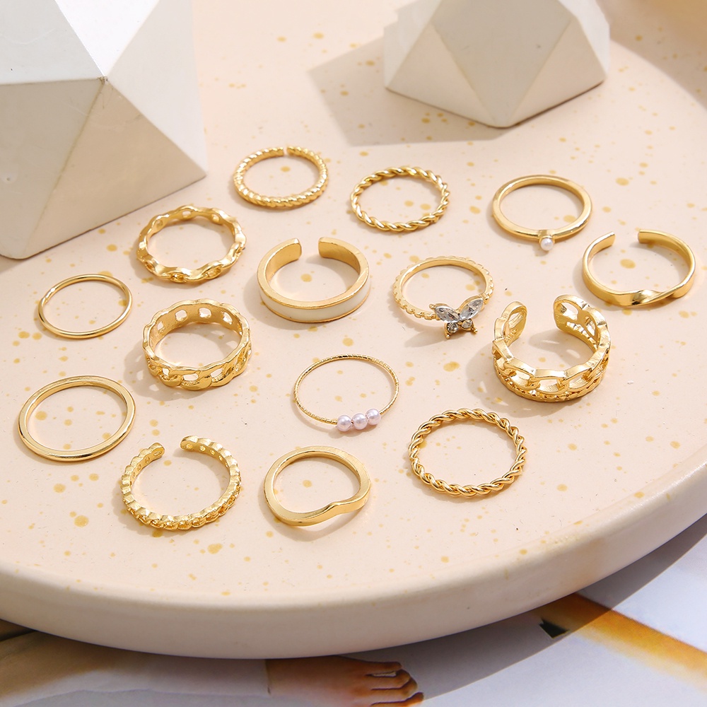 IFYOU 15pcs / set Cincin Jari Desain Kupu-Kupu Warna Emas Gaya Vintage Untuk Wanita