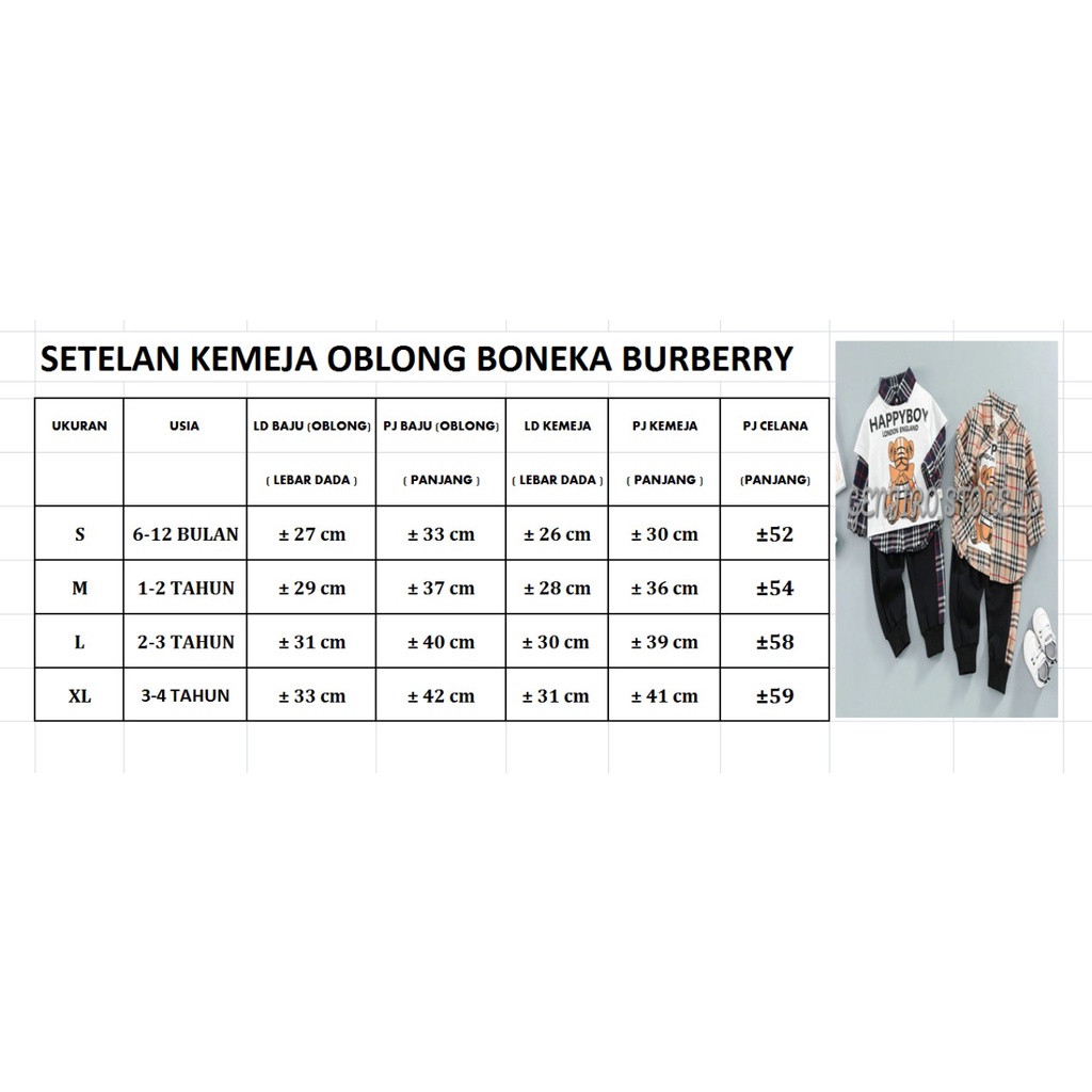 SETELAN ANAK LAKI LAKI/SETELAN KEJA OBLONG BONEKA BURBERRRY/KEMEJA KOTAK BURBERRY LENGAN PANJANG CELANA PANJANG KAOS OBLONG LENGAN PENDEK/UNTUK ANAK USIA 6BULAN - 4 TAHUN/BISA COD