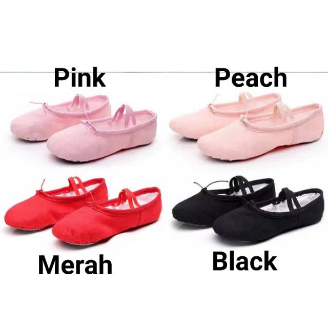 Sepatu Ballet Balet Pointe Gymnastic Senam Menari Belly Dancer Anak Dewasa Kanvas Polos Split Sole