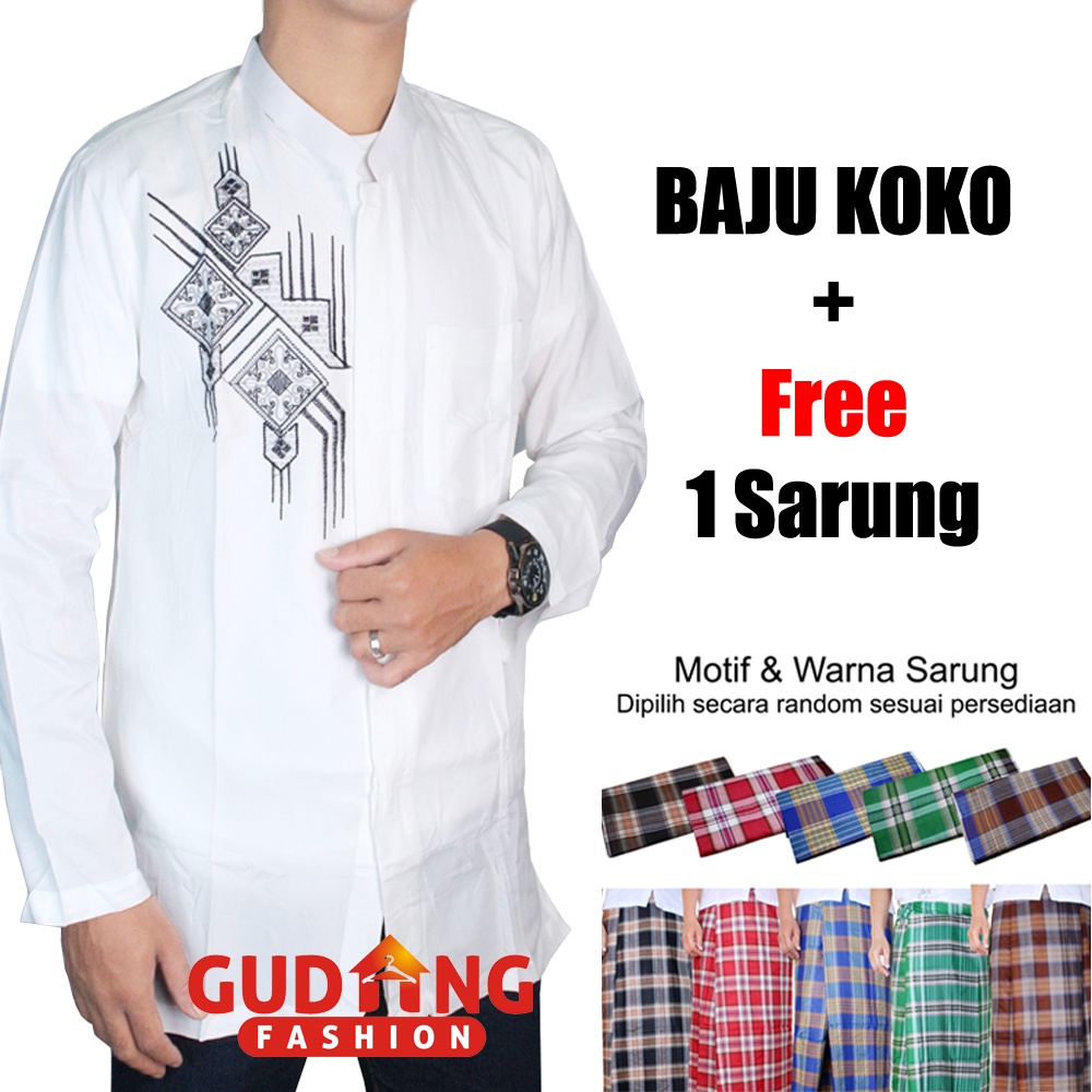 Baju Koko Dewasa Putih Lengan Panjang + Free Sarung