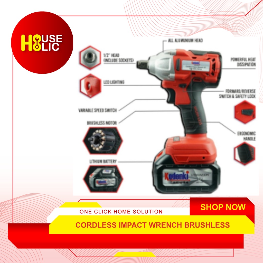 Cordless Impact Wrench Brushless 21V / Bor Baterai Charger 1/2&quot; Inch