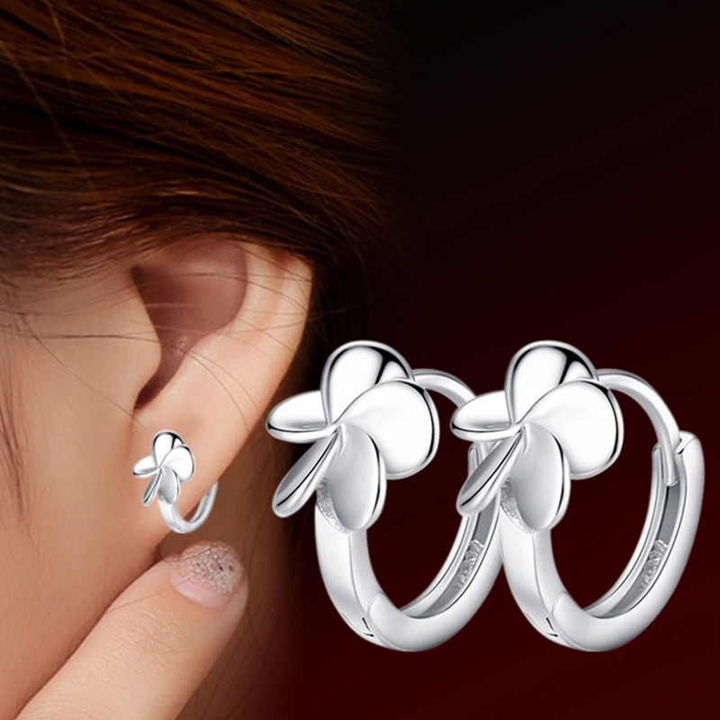 Anting Stud 925 Sterling Silver Bentuk Bunga Huggie Hoop Untuk Wanita