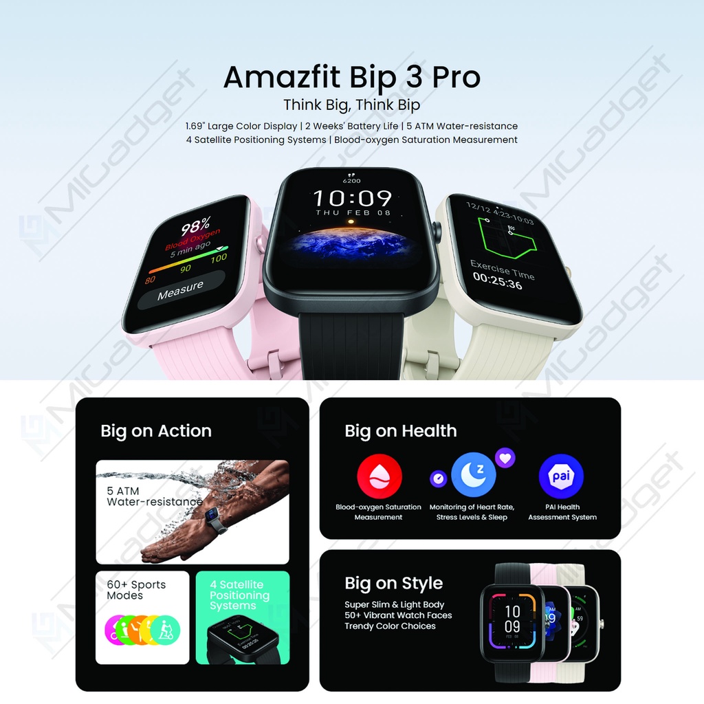 Amazfit Bip 3 Pro Smartwatch with GPS Jam Tangan Amazfit Garansi Resmi