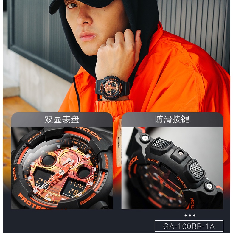 PROMOSI asli jam tangan kuarsa G-SHOCK tahan guncangan jam tangan olahraga pria GA-100RG-1A orange 100 series