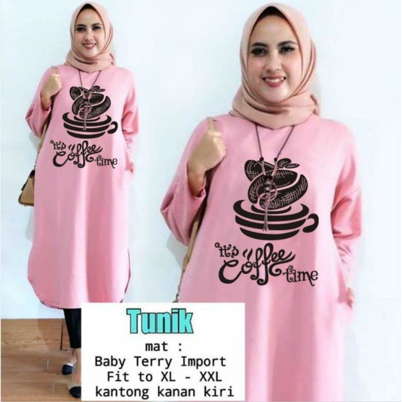 Tunik babyterry panjang coffe time