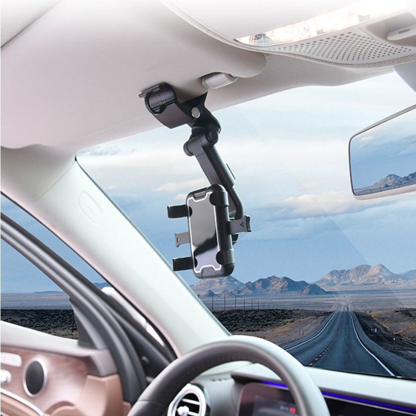 Stand Holder Smartphone Universal Multifungsi Rotasi 360 Derajat Anti slip Untuk Sun Visor Mobil