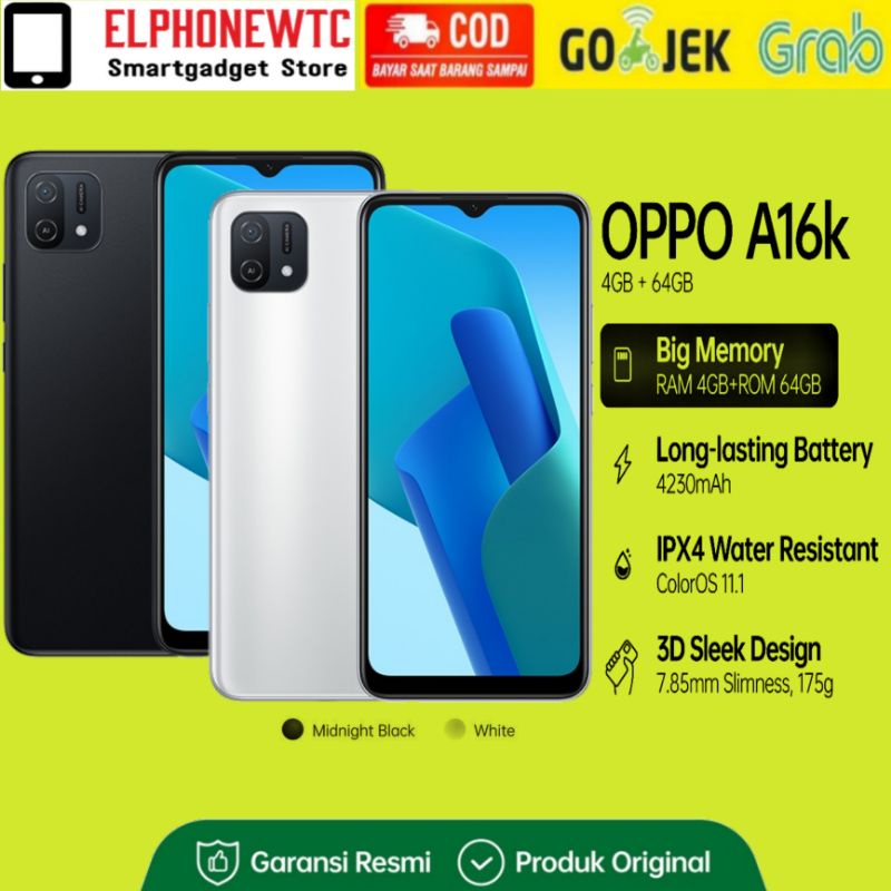 Oppo A16K Ram 4GB Internal 64GB oppo a16k 4/64 Baru Segel Garansi Resmi
