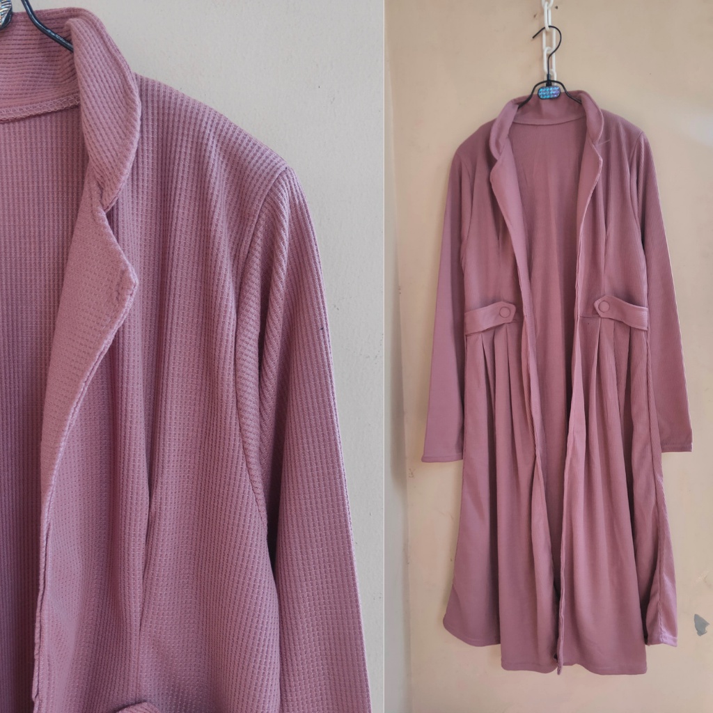 Long Outer Cardigan Fashion Muslim Kekinian Korean Style Selebgram Terbaru Lemon Skin Premium-Uniqlo Pink