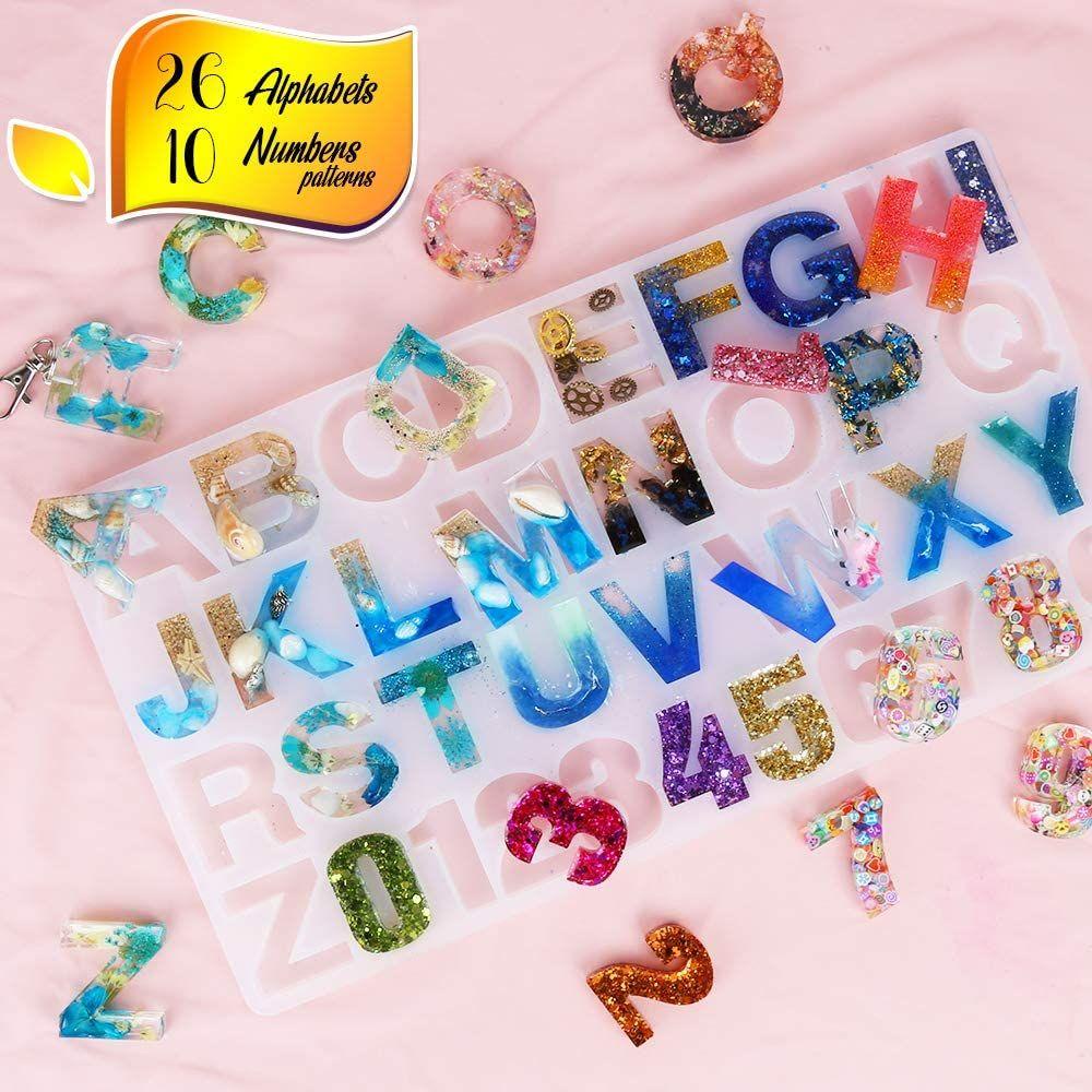 227pcs / set Cetakan Resin Epoksi Handmade Bentuk Huruf Alfabet Dengan Bit Ring