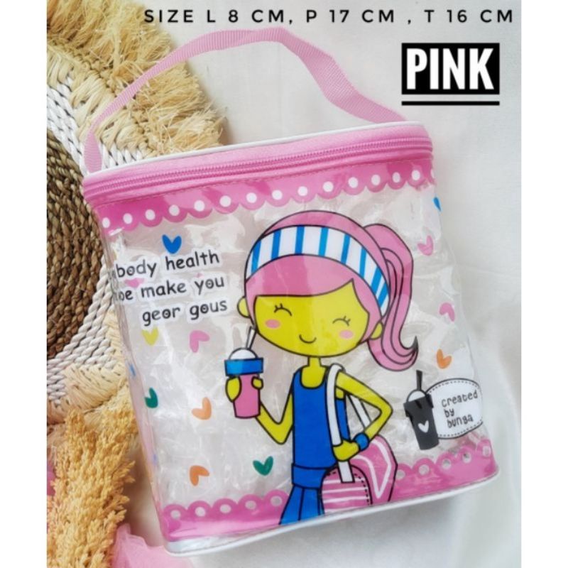 POUCH MIKA TENTENG TABUNG / BEAUTY POUCH KOSMETIK BAHAN MIKA TRANSPARAN BESAR DAN TEBAL MURAH MERIAH