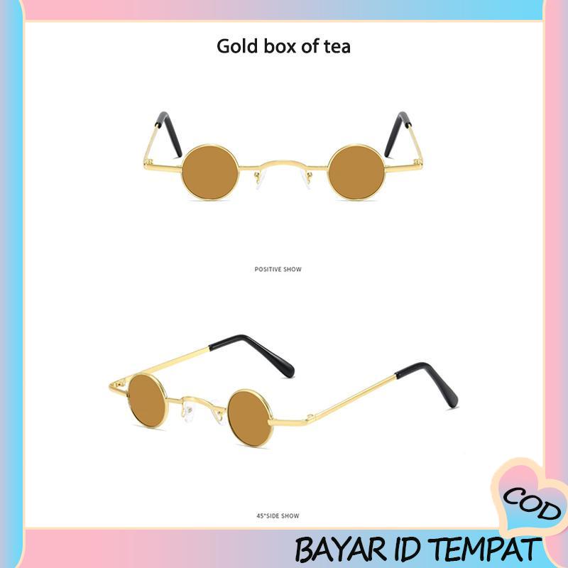 COD❤️ Kacamata Bulat Retro Ultra Kecil Pria Wanita Hip-Hop Punk Style Sunglasses-A.one