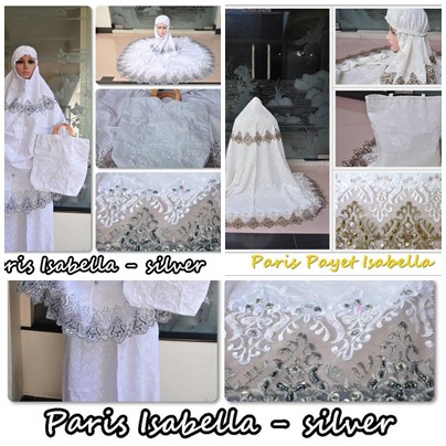 Mukena Paris Isabella Silver & Gold - Mukena Putih Katun Paris
