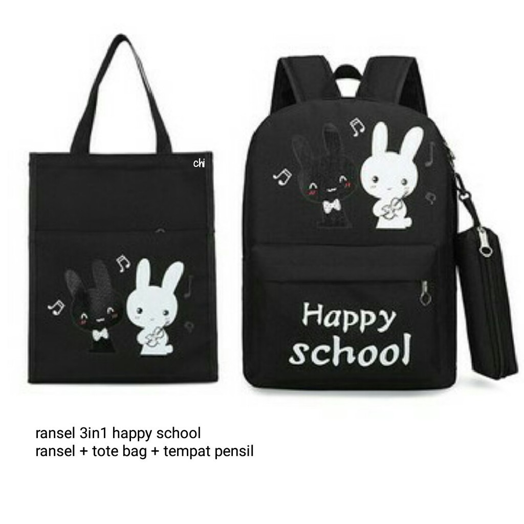 

Ransel Happy School + totebag dan tempat pensil
