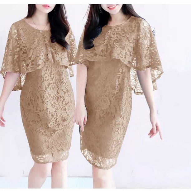 REAL PIC - DRESS FASHION BRUKAT ALEXIA BROCADE / MIDI DRESS ALEXIA BRUKAT CAPE LAYER / FASHION STYLE