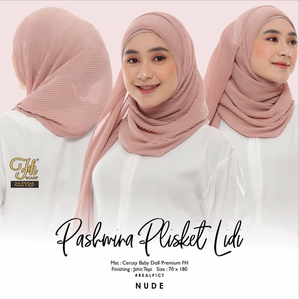 jilbab kerudung pashmina plisket full lidi pleated bahan ceruty babydoll premium warna coklat susu n