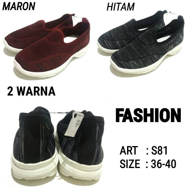 Sepatu slip on wanita fashion S81 maroon black murah