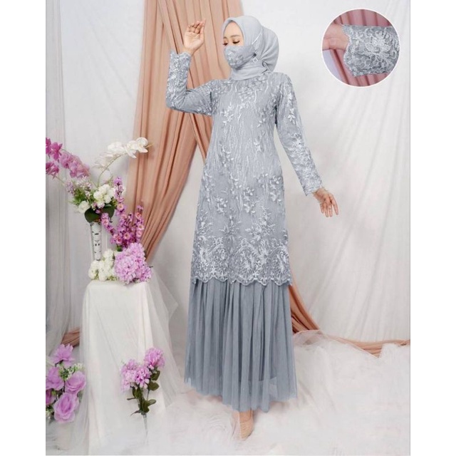 MAXI SANIA /GAMIS FULL BRUKAT DEPAN BELAKANG /GAMIS KONDANGAN /GAMIS UNDANGAN GRATIS MASKER