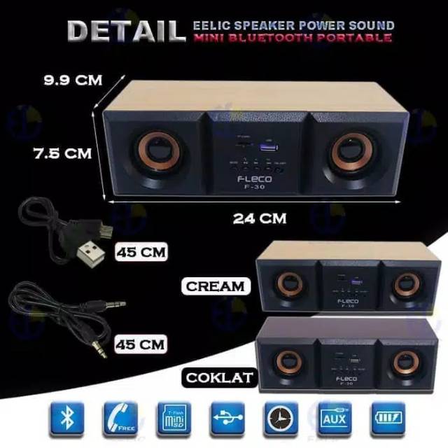 SPEAKER BLUETOOTH FLECO F30 DIGITAL AUDIO BASS KOMPUTER/LAPTOP EXTRA POWER SALON AKTIF PORTABLE F-30