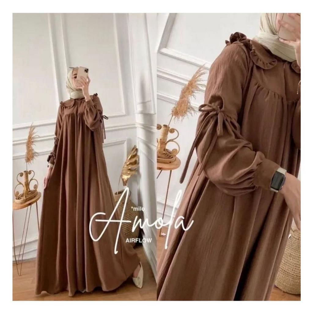 Gamis Amofa Maxi Dress Kain Crinkle Airflow Busui