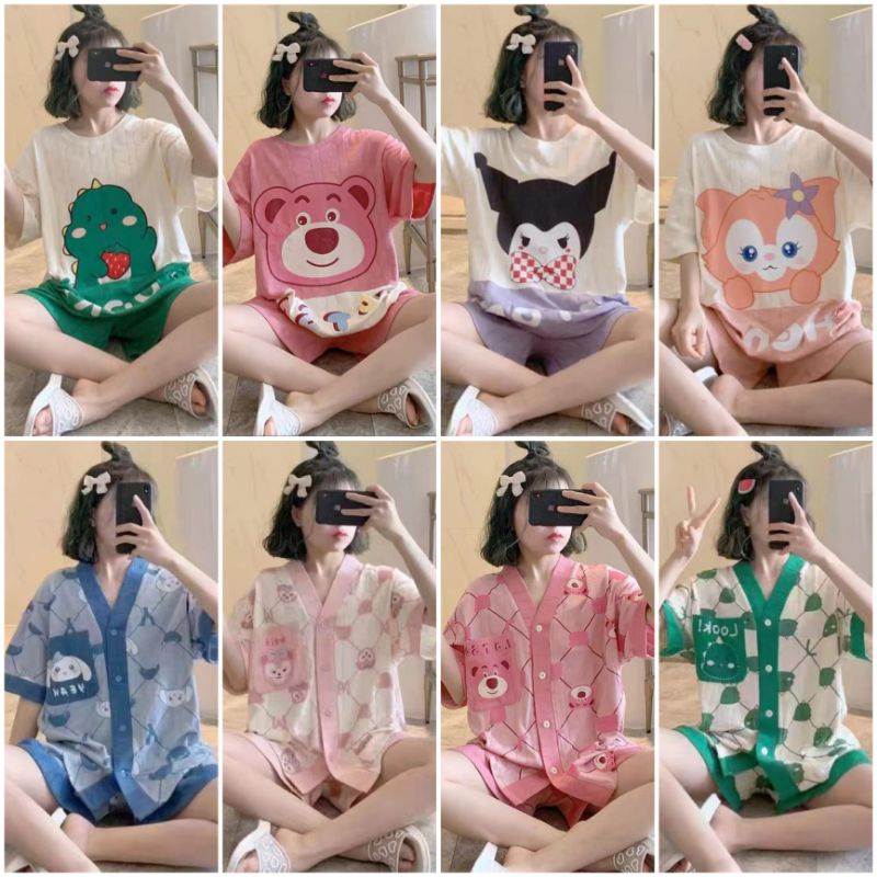 Piyama HP Wanita Motif Karakter Kartun Baju Tidur Hotpants Baju Tidur Wanita