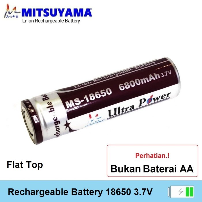 Mitsuyama MS-18650 Flat Top 6800mAh 3.7V Li-ion Rechargeable Baterai