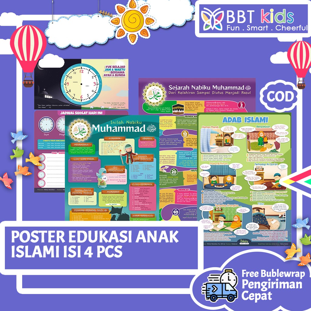 POSTER EDUKASI ANAK MUSLIM 1 PAKET 4 PCS UKURAN 42 CM X 59,5 CM