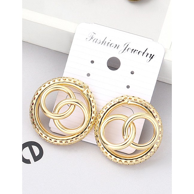 LRC Anting Tusuk Fashion Kc Three-ring Hollow Earrings Y61834