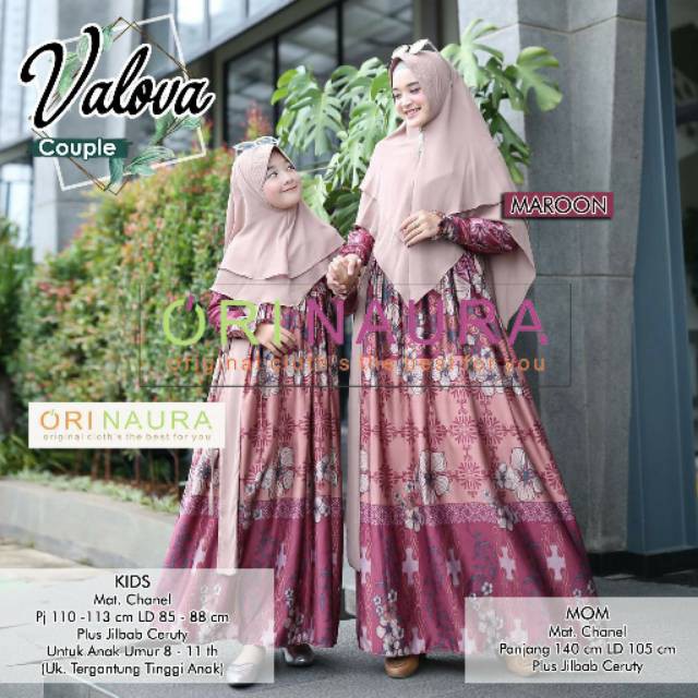 Valova Couple Syari Original Naura / Orinaura Gamis + Khimar Longdress Maxi Material Chanel Premium