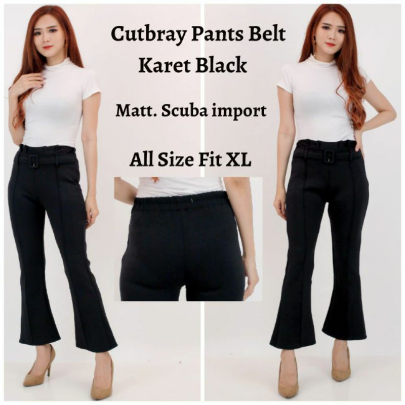 pants Cutbray Belt Karet Black
