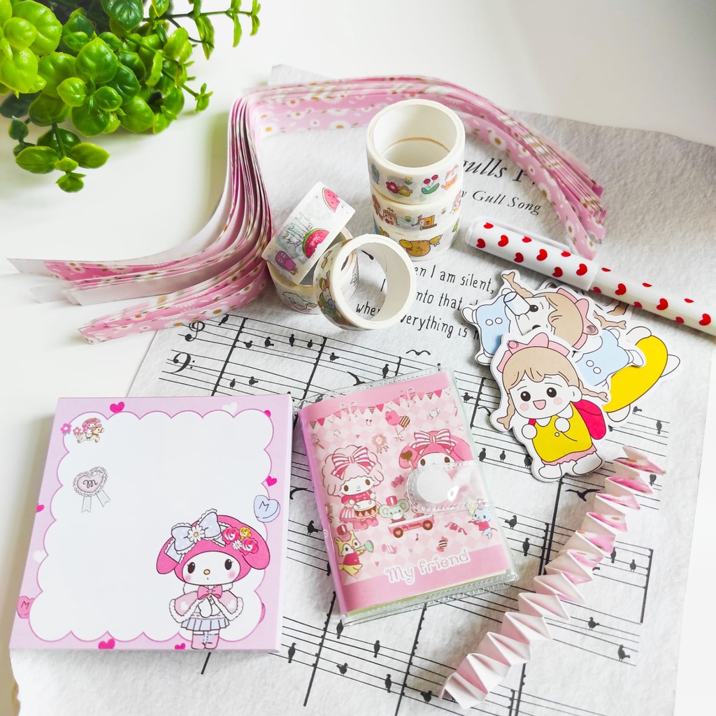 PAKET JURNAL 7 IN 1 STICKER SANRIO KELINCI PUTIH UNIK ALAT JURNALING LUCU IMUT KARAKTER GAMBAR GIFT BOX