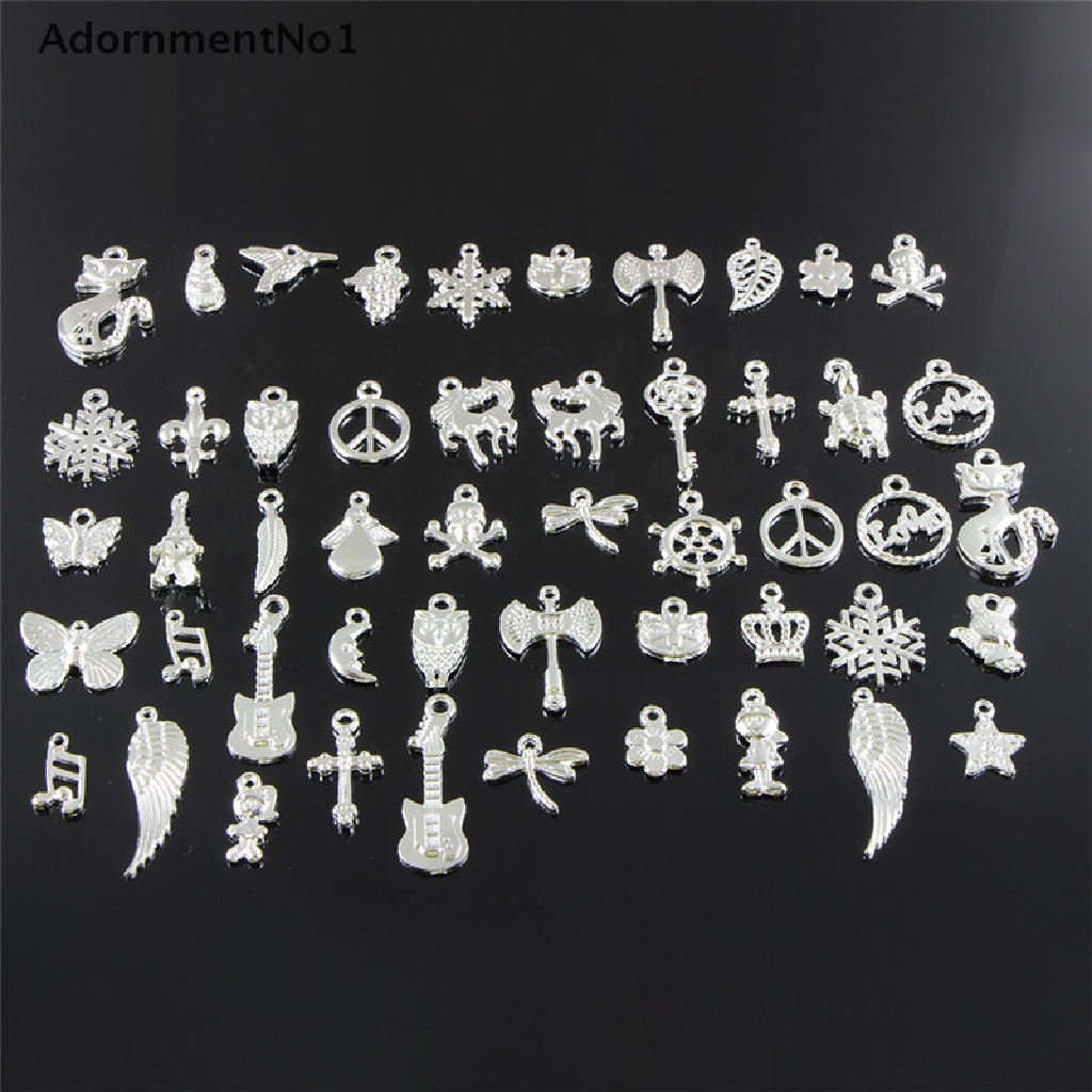 (AdornmentNo1) 50pcs / Set Liontin Gaya Retro Bentuk Campur Warna Silver Untuk Perhiasan DIY