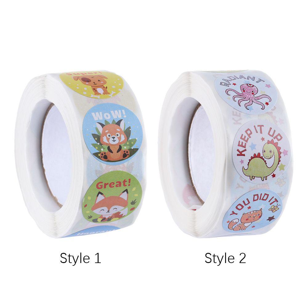 Solighter 500pcs/roll Stiker Hadiah Anak Berbagai Gaya Pola Hewan Lucu Alat Tulis Tk Label Dorongan Anak