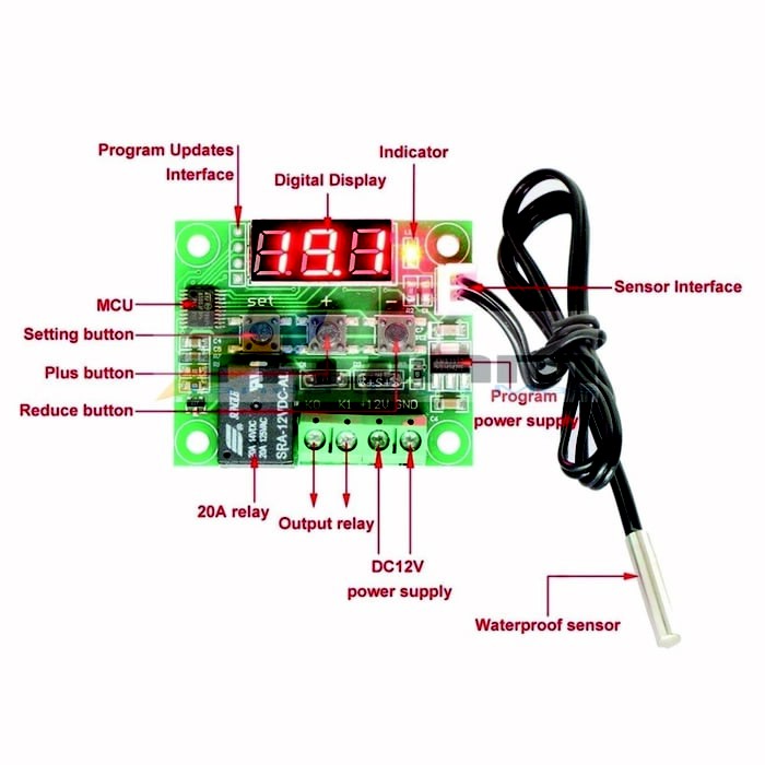 W1209 Digital LED DC 12V Temperatur control thermostat Tetas telur